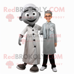 Gray Doctor mascot costume character dressed with a A-Line Dress and Earrings