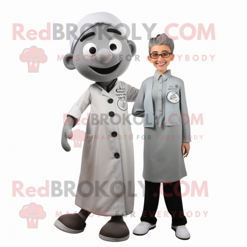 Gray Doctor mascot costume character dressed with a A-Line Dress and Earrings Gray Doctor mascot costume character dressed with a A-Line Dress and Earrings