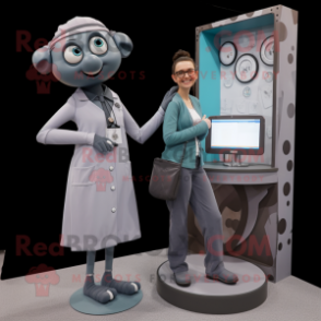 Gray Doctor mascot costume character dressed with a A-Line Dress and Earrings