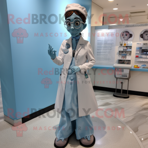 Gray Doctor mascot costume character dressed with a A-Line Dress and Earrings