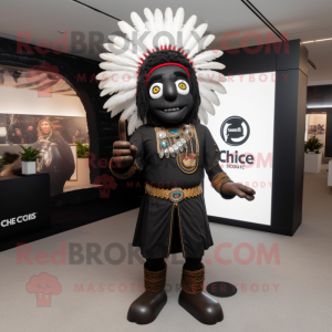 Black Chief mascot costume character dressed with a Leggings and Lapel pins
