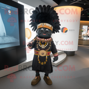 Black Chief mascot costume character dressed with a Leggings and Lapel pins