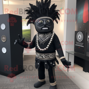 Black Chief mascot costume character dressed with a Leggings and Lapel pins