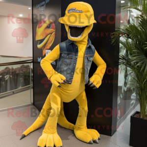 Geel Velociraptor mascotte...