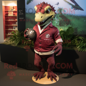 Maroon Lizard mascot costume character dressed with a Rugby Shirt and Pocket squares