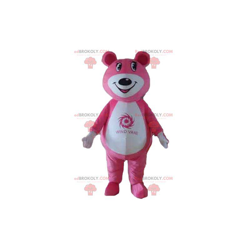Mascote ursinho de pelúcia rosa e branco - Redbrokoly.com