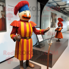 Rust Swiss Guard mascot costume character dressed with a Suit and Hairpins