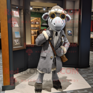 Gray Sheep mascot costume character dressed with a Suit Jacket and Berets