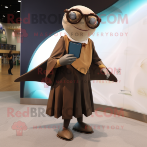 Brown Manta Ray mascot costume character dressed with a Pencil Skirt and Eyeglasses