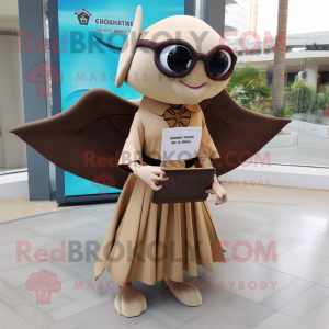 Brown Manta Ray mascot costume character dressed with a Pencil Skirt and Eyeglasses