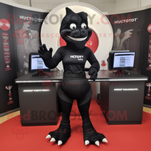 Black Hydra mascot costume character dressed with a Running Shorts and Messenger bags