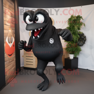 Black Hydra mascot costume character dressed with a Running Shorts and Messenger bags