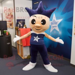 Navy Starfish mascot costume character dressed with a Yoga Pants and Messenger bags