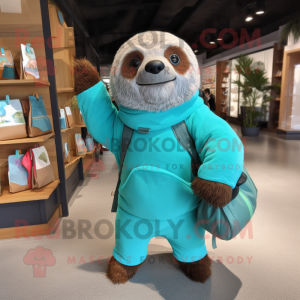 Turkos Sloth maskot kostym...