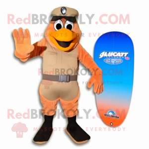 Peach Air Force Soldier mascot costume character dressed with a Board Shorts and Mittens