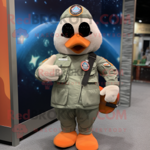 Peach Air Force Soldier mascot costume character dressed with a Board Shorts and Mittens