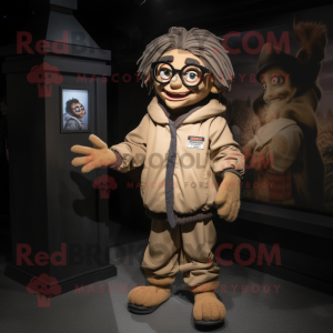 Tan Witch mascot costume character dressed with a Bomber Jacket and Eyeglasses