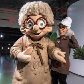 Tan Witch mascot costume character dressed with a Bomber Jacket and Eyeglasses