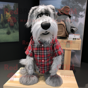 Silver Dog mascot costume character dressed with a Flannel Shirt and Cufflinks