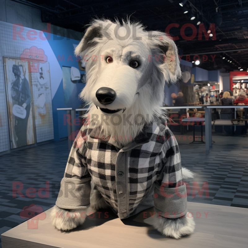 Silver Dog mascot costume character dressed with a Flannel Shirt and Cufflinks