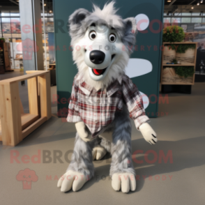 Silver Dog mascot costume character dressed with a Flannel Shirt and Cufflinks