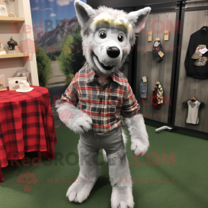 Silver Dog mascot costume character dressed with a Flannel Shirt and Cufflinks
