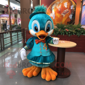 Teal Mandarin mascot costume character dressed with a Blouse and Hairpins