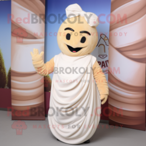 Cream Croissant mascot costume character dressed with a Maxi Dress and Headbands