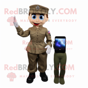 nan American Soldier mascot costume character dressed with a Evening Gown and Smartwatches