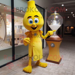 Yellow Hourglass mascot costume character dressed with a Poplin Shirt and Bracelet watches