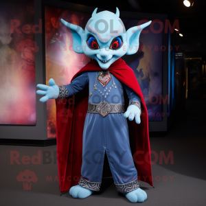 Sky Blue Vampire mascot costume character dressed with a Romper and Brooches