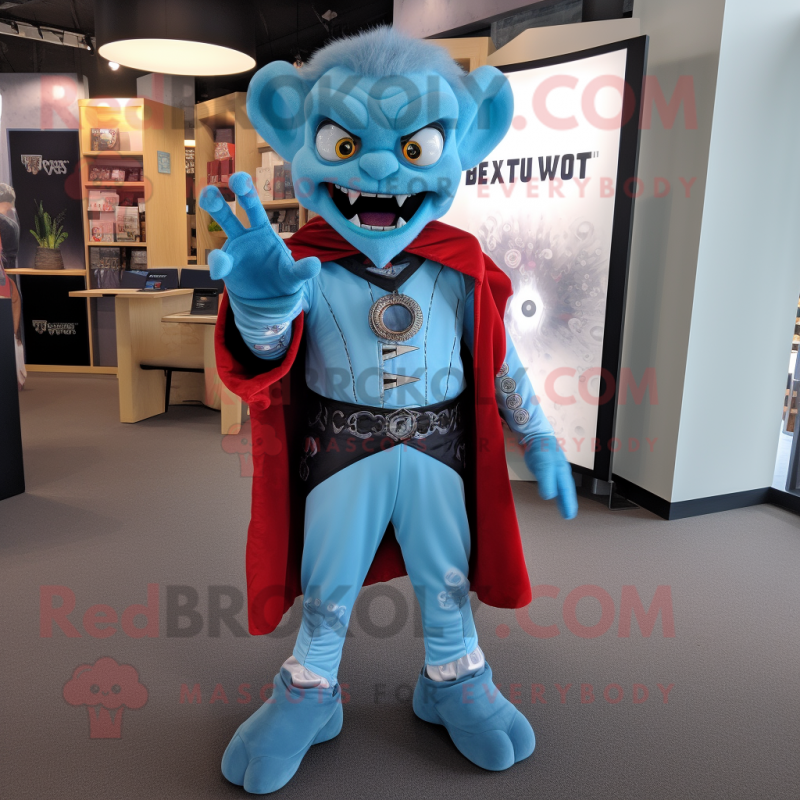 Sky Blue Vampire mascot costume character dressed with a Romper and Brooches