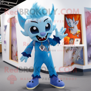 Sky Blue Vampire mascot costume character dressed with a Romper and Brooches