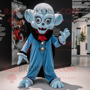 Sky Blue Vampire mascot costume character dressed with a Romper and Brooches