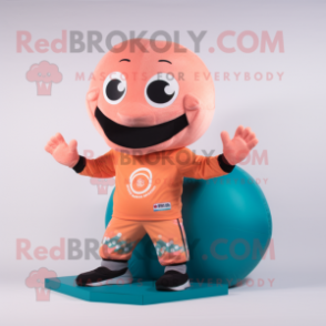 Peach Hydra mascot costume character dressed with a Board Shorts and Rings