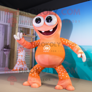 Peach Hydra mascot costume character dressed with a Board Shorts and Rings