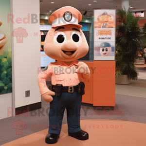 Peach Police Officer mascot costume character dressed with a Henley Shirt and Wallets