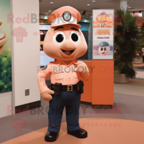 Peach Police Officer mascot costume character dressed with a Henley Shirt and Wallets