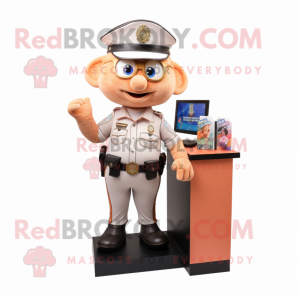 Peach Police Officer mascot costume character dressed with a Henley Shirt and Wallets