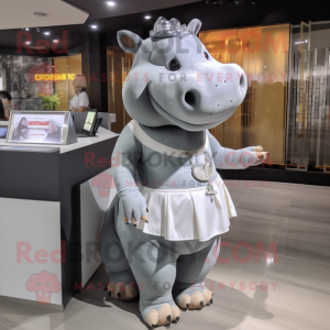 Gray Hippopotamus mascot costume character dressed with a Mini Skirt and Anklets