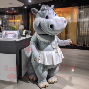 Gray Hippopotamus mascot costume character dressed with a Mini Skirt and Anklets