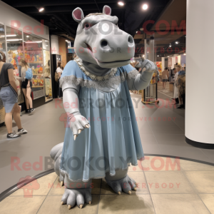 Gray Hippopotamus mascot costume character dressed with a Mini Skirt and Anklets