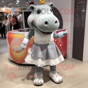 Gray Hippopotamus mascot costume character dressed with a Mini Skirt and Anklets