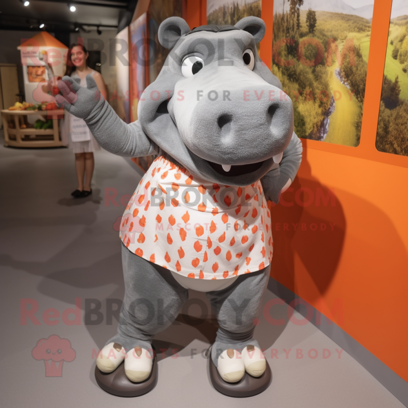 Gray Hippopotamus mascot costume character dressed with a Mini Skirt and Anklets