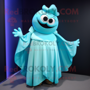 Cyan Beef Stroganoff mascot costume character dressed with a Evening Gown and Wraps