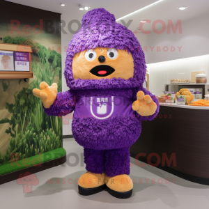 Purple Fried Rice mascot costume character dressed with a Polo Tee and Brooches