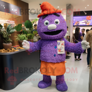 Purple Fried Rice mascot costume character dressed with a Polo Tee and Brooches