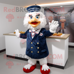 Navy Fried Chicken mascot costume character dressed with a Sweater and Anklets