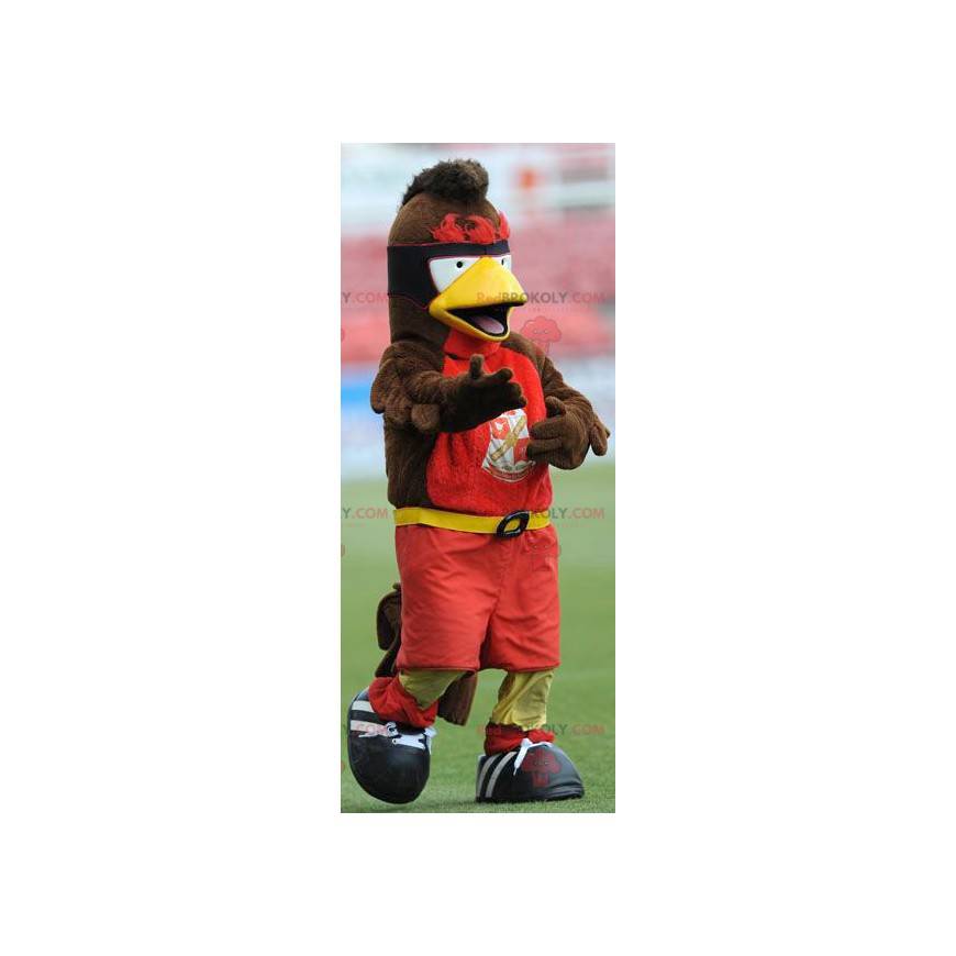 Mascote pássaro marrom vermelho e amarelo - Redbrokoly.com