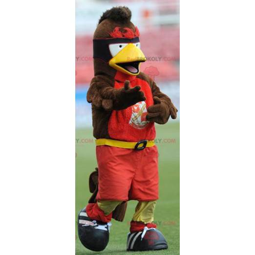 Mascote pássaro marrom vermelho e amarelo - Redbrokoly.com